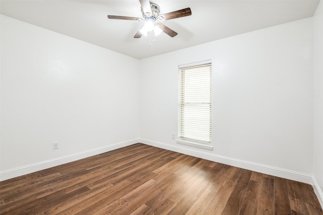 3113 E Park Blvd, Plano, TX 75074 - empty room featuring baseboards, ceiling fan, and dark wood-style flooring