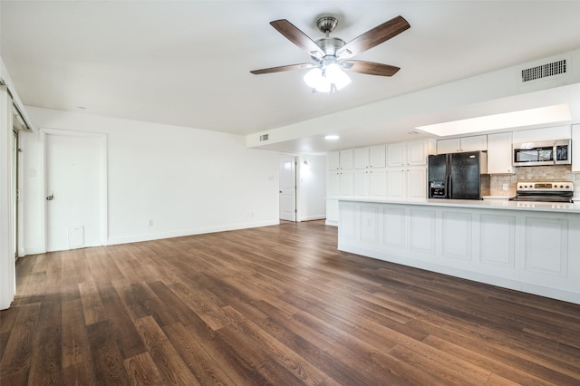 3113 E Park Blvd, Plano, TX 75074 - unfurnished living room featuring dark wood finished floors, ceiling fan, and baseboards