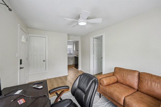 604 N Benge St, Mckinney, TX 75069 - office area with light wood-style flooring and a ceiling fan