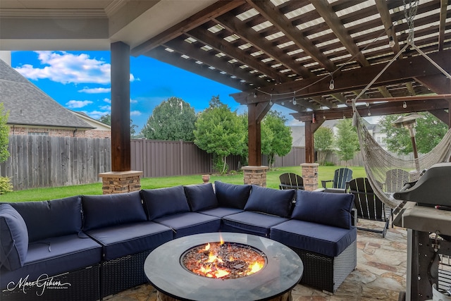 187 Waters Edge Dr, Shreveport, LA 71106 - view of patio featuring an outdoor living space with a fire pit, a pergola, and grilling area