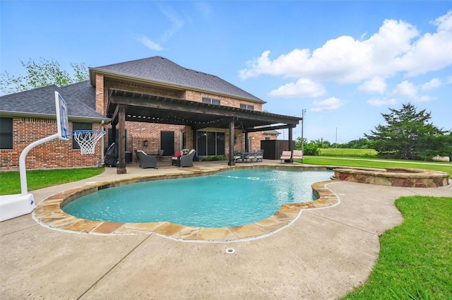 175 Robnett Rd, Waxahachie, TX 75165 - view of swimming pool with an in-ground hot tub, a patio area, an outdoor living space, and a yard