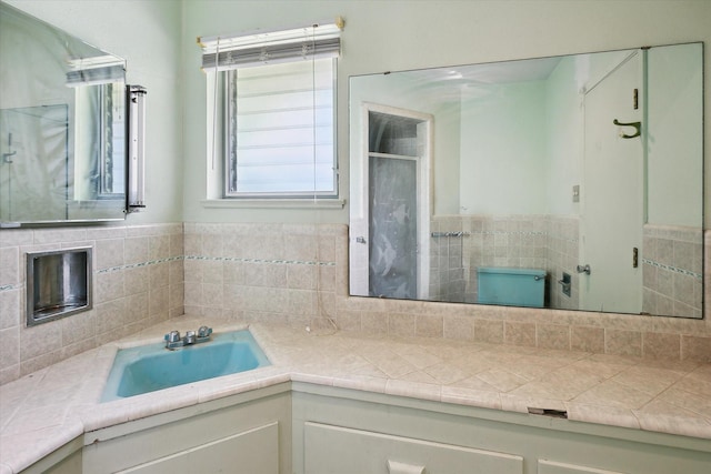 7200 Brooks Ave, Richland Hills, TX 76118 - bathroom featuring vanity, a shower stall, toilet, and decorative backsplash