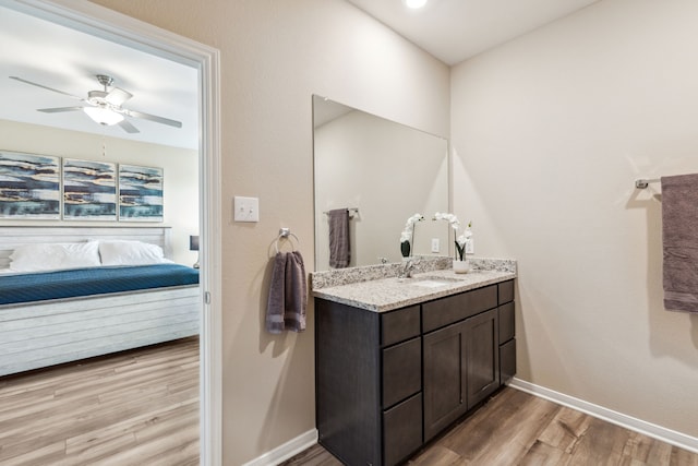 203 Lake Rdg, Princeton, TX 75407 - ensuite bathroom with vanity, wood finished floors, baseboards, and ceiling fan