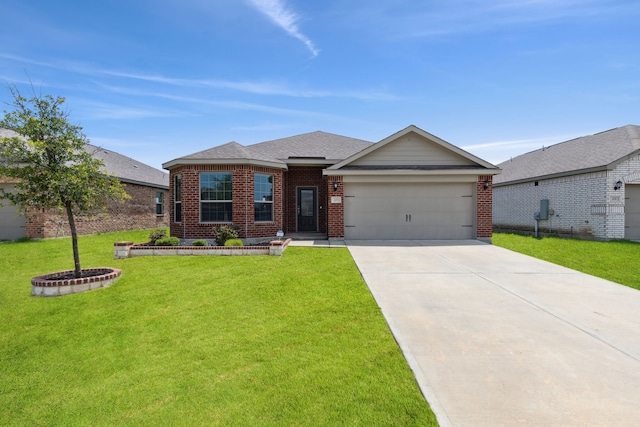 203 Lake Rdg, Princeton, TX 75407 - ranch-style home featuring an attached garage, a front lawn, concrete driveway, and brick siding