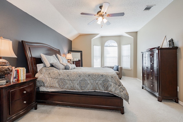 796 Ridge Rd W, Rockwall, TX 75087 - bedroom featuring light colored carpet, a ceiling fan, a textured ceiling, and lofted ceiling