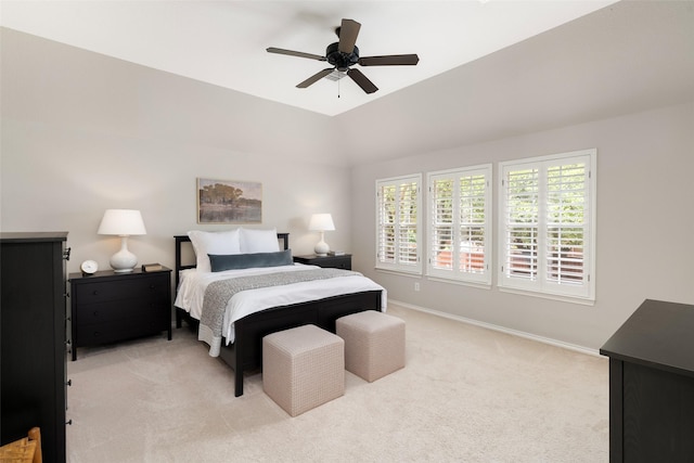 1405 San Mateo Dr, Allen, TX 75013 - bedroom featuring light carpet, baseboards, a ceiling fan, and lofted ceiling