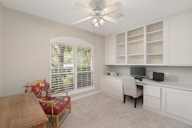 1405 San Mateo Dr, Allen, TX 75013 - office area with built in desk, ceiling fan, and light colored carpet