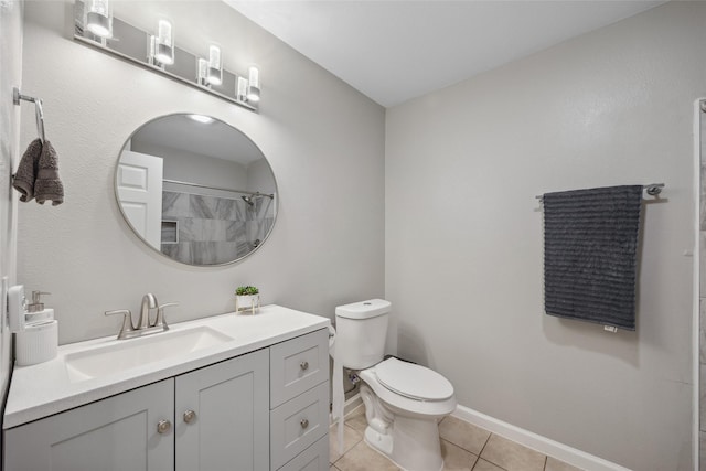 2144 County Road 4535, Whitewright, TX 75491 - full bathroom with vanity, tile patterned floors, toilet, baseboards, and a shower