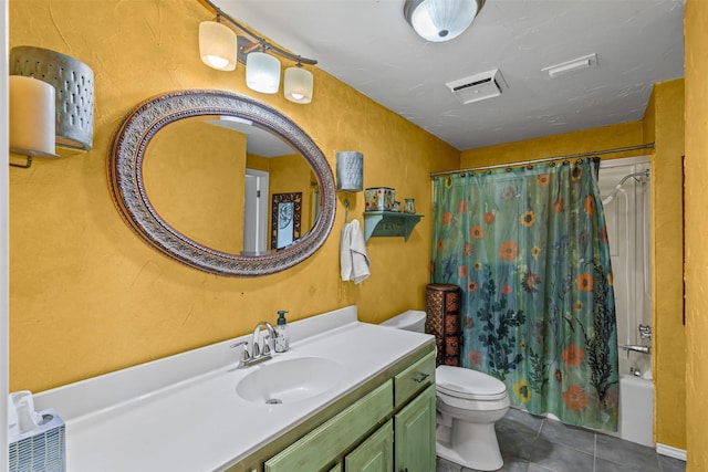 7317 E Fm 917, Alvarado, TX 76009 - bathroom featuring toilet, vanity, tile patterned flooring, and shower / tub combo