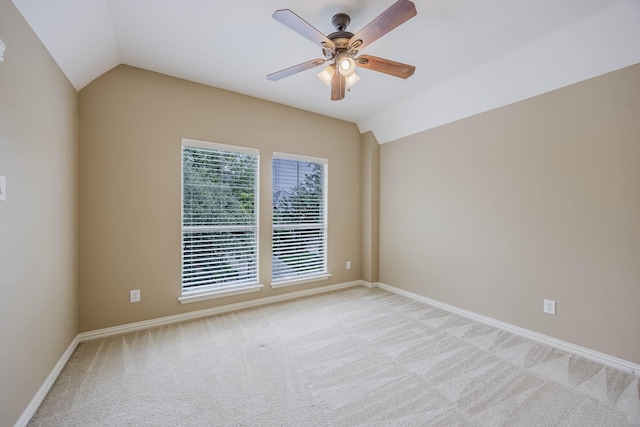 7605 Chief Spotted Tail Dr, Mckinney, TX 75070 - unfurnished room featuring vaulted ceiling, light carpet, a ceiling fan, and baseboards