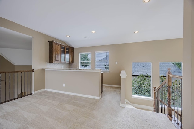 7605 Chief Spotted Tail Dr, Mckinney, TX 75070 - spare room featuring light carpet, recessed lighting, baseboards, and vaulted ceiling
