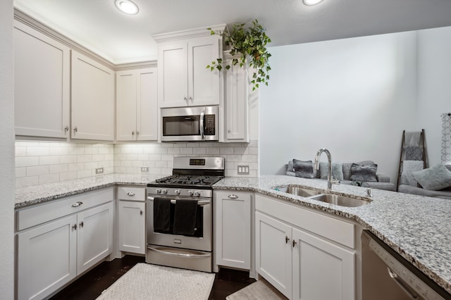 4213 Tallulah Dr, Plano, TX 75074 - kitchen featuring stainless steel appliances, a sink, dark wood finished floors, decorative backsplash, and recessed lighting