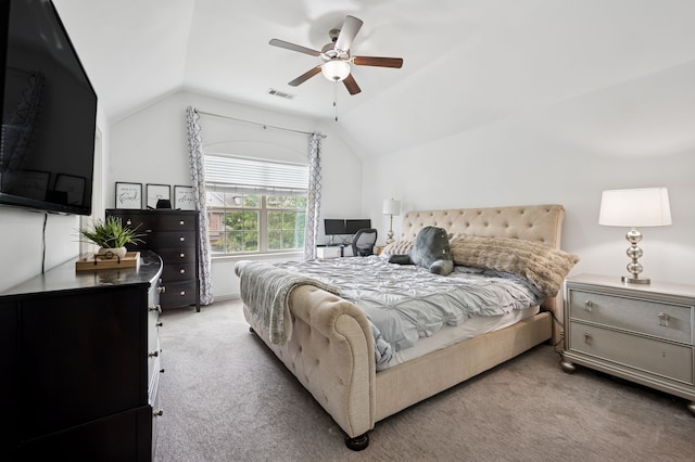 4213 Tallulah Dr, Plano, TX 75074 - carpeted bedroom featuring lofted ceiling and ceiling fan