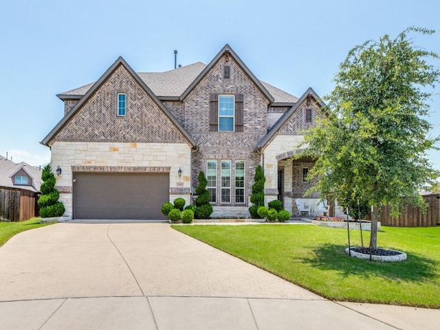 3051 Kennington Dr, Prosper, TX 75078 - french provincial home with driveway, stone siding, an attached garage, and a shingled roof