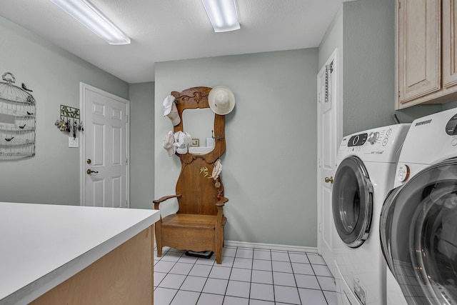 9712 Elm Creek Way, Fort Worth, TX 76140 - washroom with washer and dryer, cabinet space, light tile patterned flooring, and baseboards