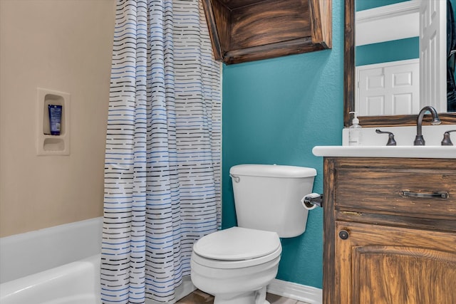 403 Gibraltar Ln, Lorena, TX 76655 - bathroom featuring vanity, toilet, shower / bath combo, and a textured wall