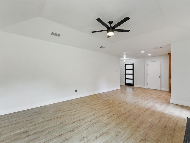 351 Oak Creek Dr, New Hope, TX 75071 - unfurnished room with light wood-style flooring, a ceiling fan, recessed lighting, baseboards, and lofted ceiling