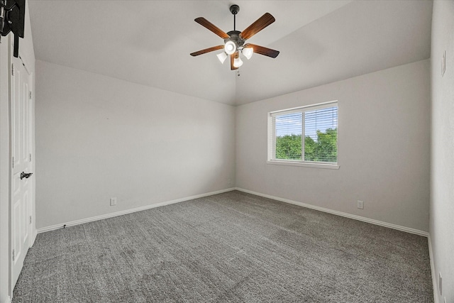 946 Mangrove Dr, Fate, TX 75087 - spare room featuring ceiling fan, lofted ceiling, carpet flooring, and baseboards