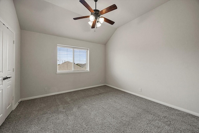 946 Mangrove Dr, Fate, TX 75087 - unfurnished bedroom with vaulted ceiling, carpet floors, baseboards, and ceiling fan
