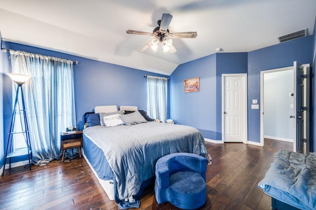 1004 Broken Spoke Dr, Little Elm, TX 75068 - bedroom with hardwood / wood-style floors, baseboards, lofted ceiling, and a ceiling fan