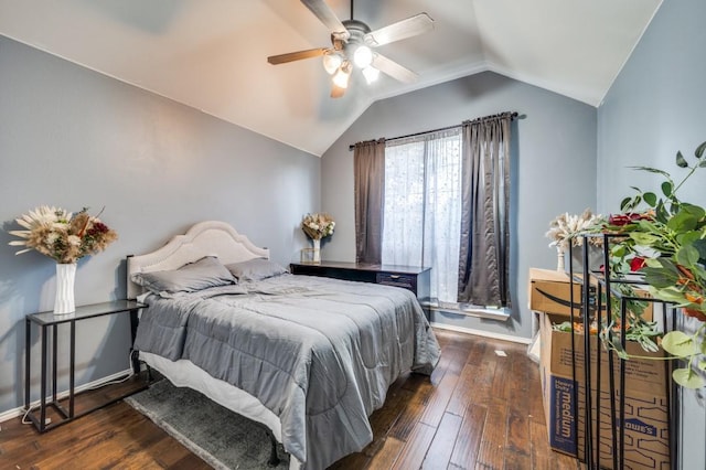 1004 Broken Spoke Dr, Little Elm, TX 75068 - bedroom with lofted ceiling, wood-type flooring, baseboards, and ceiling fan