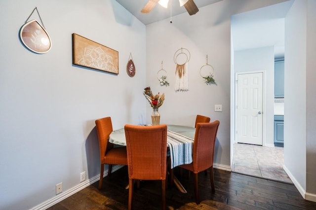 1004 Broken Spoke Dr, Little Elm, TX 75068 - dining room with wood-type flooring, a ceiling fan, and baseboards