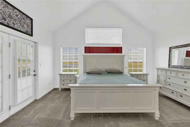 1650 Fm 36 S, Caddo Mills, TX 75135 - bedroom featuring carpet, vaulted ceiling, access to outside, and baseboards