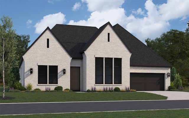 4770 Zelder St, Prosper, TX 75078 - view of front of house featuring a garage, brick siding, a front lawn, concrete driveway, and a shingled roof