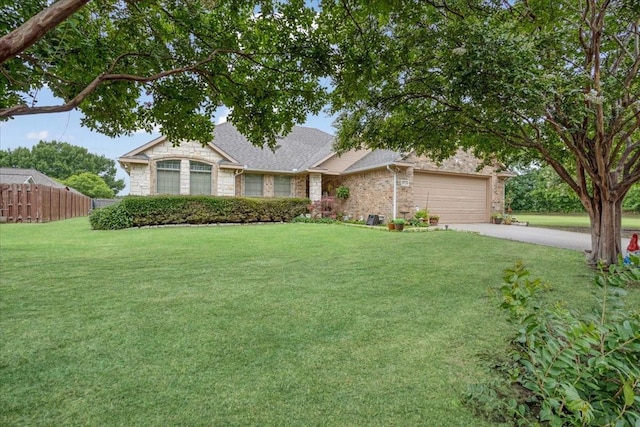 2215 Albert Broadfoot St, Bonham, TX 75418 - view of front of home featuring driveway, a garage, stone siding, a shingled roof, and brick siding