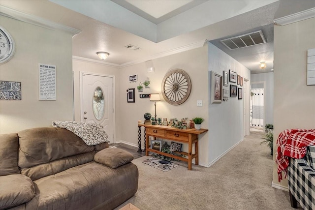 2215 Albert Broadfoot St, Bonham, TX 75418 - carpeted living room with baseboards and crown molding