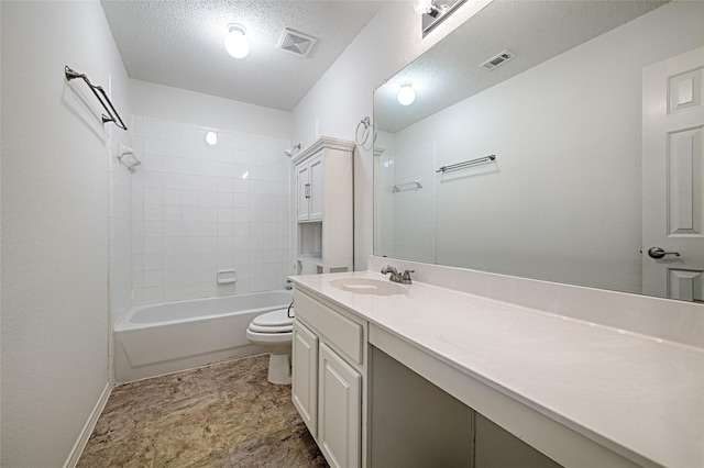 6018 San Marino Ct, Rowlett, TX 75089 - full bathroom featuring toilet, vanity, shower / washtub combination, and a textured ceiling