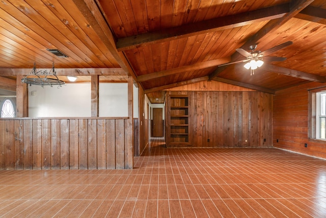 7487 Farm Rd Unit 905, Paris, TX 75462 - unfurnished room featuring wood walls, wood ceiling, ceiling fan, and healthy amount of natural light