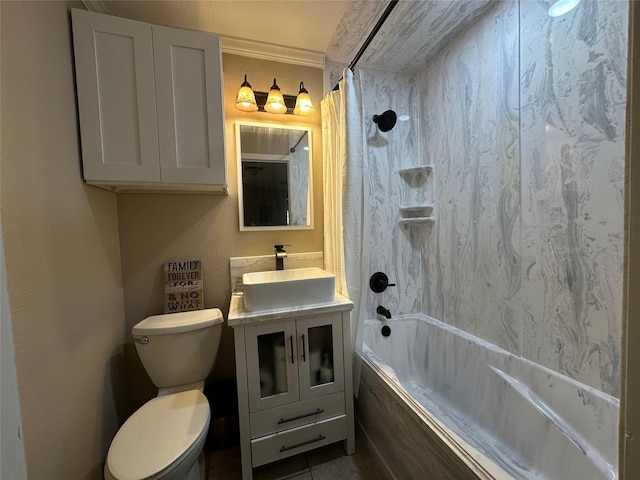 13449 S Hillcreek Rd, Whitehouse, TX 75791 - bathroom with vanity, a combined bath / shower with marble appearance, toilet, and tile patterned floors