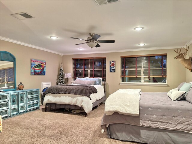 13449 S Hillcreek Rd, Whitehouse, TX 75791 - carpeted bedroom featuring crown molding, recessed lighting, and a ceiling fan
