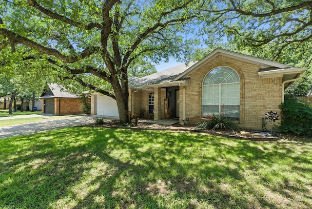 945 Lake Ridge Dr, Azle, TX 76020 - single story home with brick siding, driveway, a garage, and a front lawn