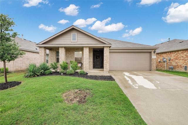 16561 Portage St, Justin, TX 76247 - view of front of house featuring a garage, brick siding, concrete driveway, and a front lawn