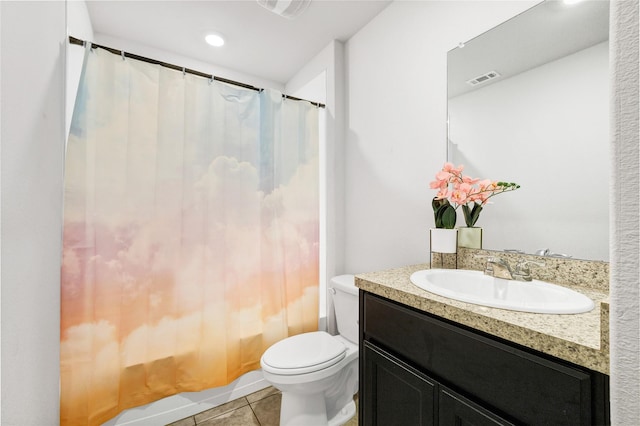 16561 Portage St, Justin, TX 76247 - full bath featuring tile patterned flooring, vanity, toilet, shower / bathtub combination with curtain, and recessed lighting
