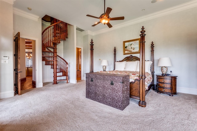 2145 Grand View Ct, Cedar Hill, TX 75104 - bedroom featuring carpet flooring, ornamental molding, baseboards, and ceiling fan