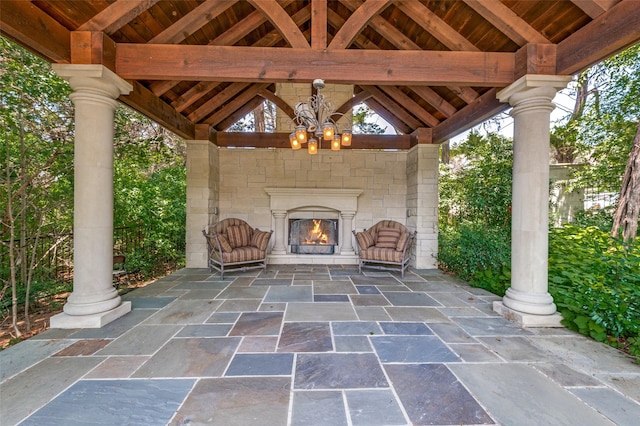 2145 Grand View Ct, Cedar Hill, TX 75104 - view of patio with a gazebo and a warm lit fireplace