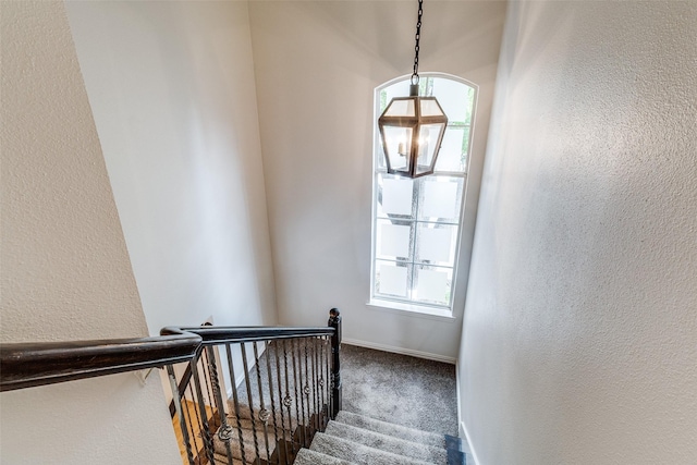3719 Douglas Ave, Dallas, TX 75219 - stairs featuring carpet flooring, a textured wall, and healthy amount of natural light