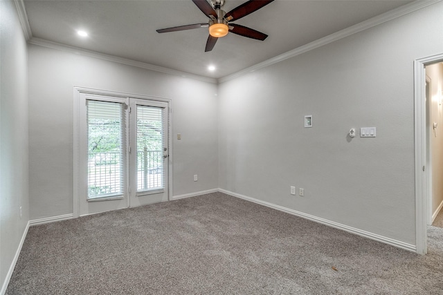 3719 Douglas Ave, Dallas, TX 75219 - carpeted empty room with ceiling fan, ornamental molding, and recessed lighting