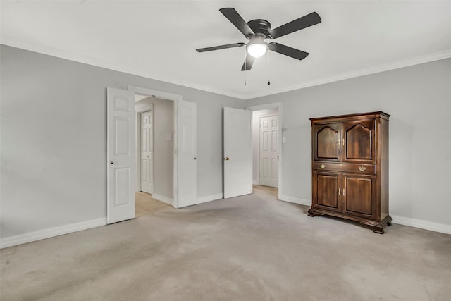 11406 Drummond Dr, Dallas, TX 75228 - unfurnished bedroom with light colored carpet, baseboards, crown molding, and ceiling fan