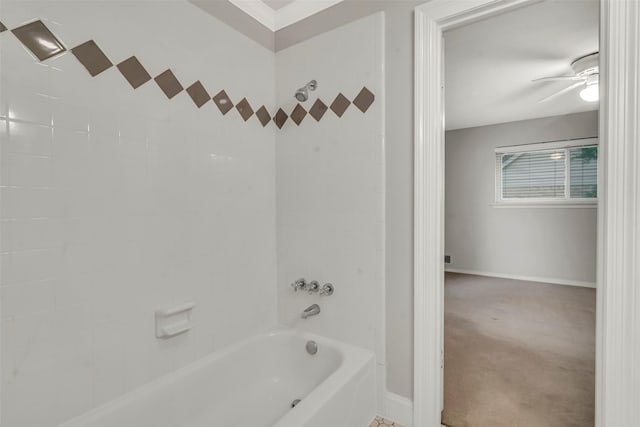 11406 Drummond Dr, Dallas, TX 75228 - full bathroom featuring baseboards, washtub / shower combination, and crown molding