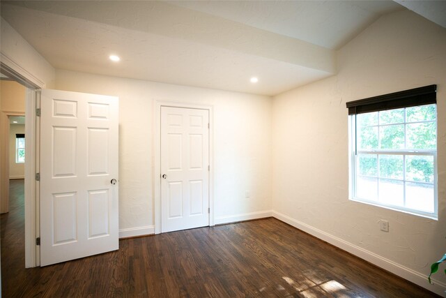 360 Michael Ln, Sunnyvale, TX 75182 - unfurnished bedroom featuring dark wood finished floors, baseboards, recessed lighting, and lofted ceiling