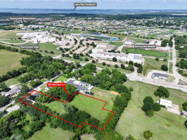360 Michael Ln, Sunnyvale, TX 75182 - aerial perspective of suburban area with property boundaries highlighted