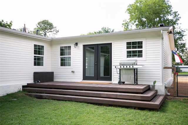 360 Michael Ln, Sunnyvale, TX 75182 - rear view of house with french doors, a wooden deck, a yard, and central air condition unit