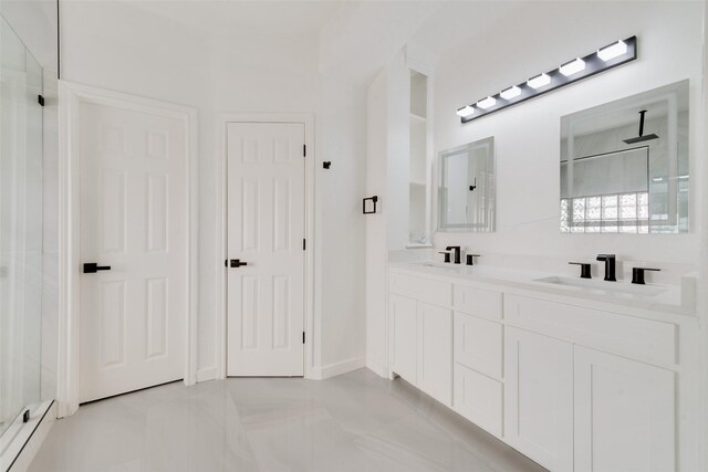 8209 Shoshoni Dr, Arlington, TX 76002 - bathroom featuring a baseboard heating unit, a shower stall, and double vanity