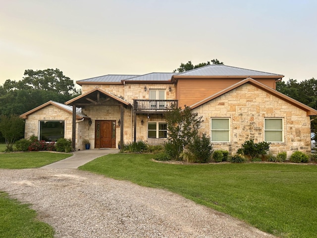 2250 Vz County Road 2301, Canton, TX 75103 - view of front of house featuring stone siding, a balcony, and a front yard