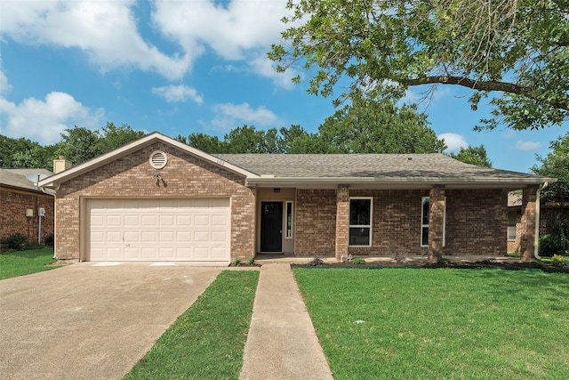 6102 Azalea Dr, Rowlett, TX 75089 - single story home with concrete driveway, a front yard, brick siding, a garage, and a shingled roof