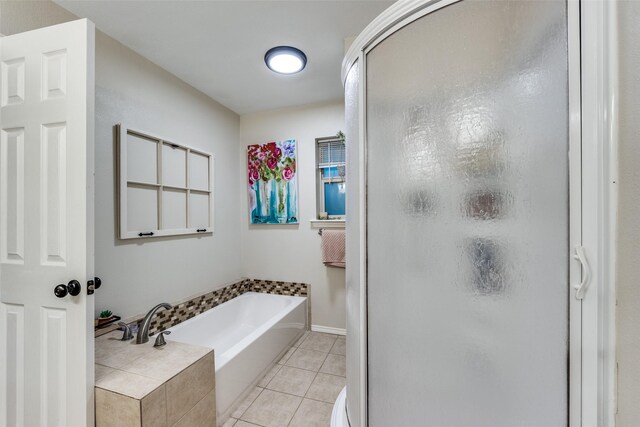 4920 Brookhollow Dr, Sachse, TX 75048 - bathroom with a shower stall, a garden tub, and tile patterned floors